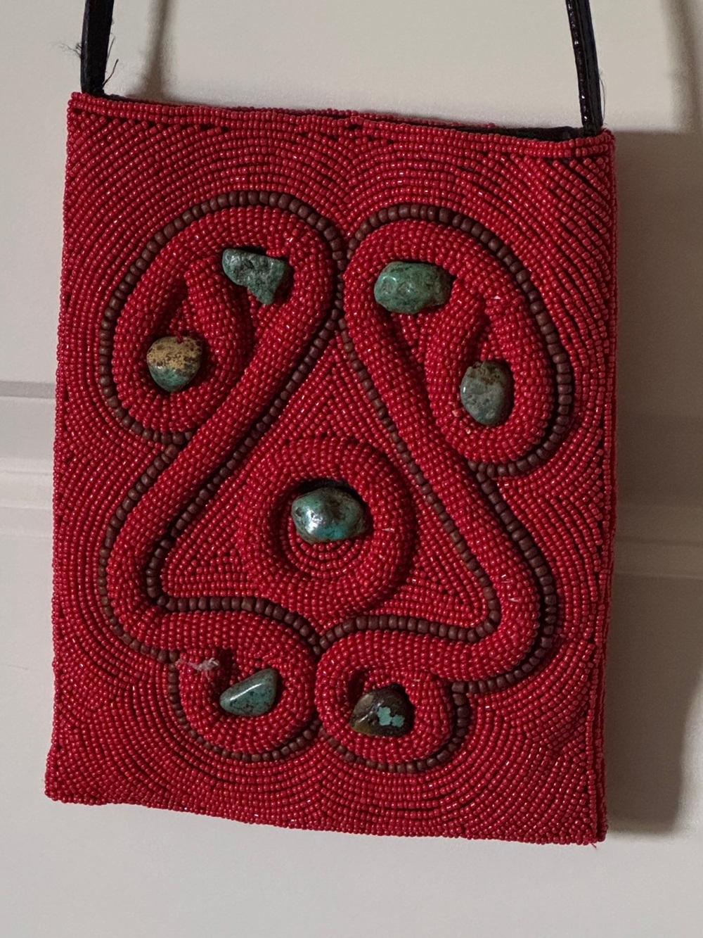 Barse Vintage Seed Bead and Turquoise Stone Crossbody Handbag